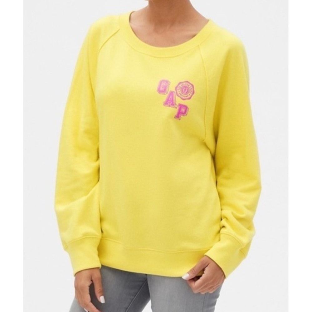 GAP Vintage Soft Raglan‎ Sweatshirt Womens XXL Yellow Logo Cozy Fleece Pullover